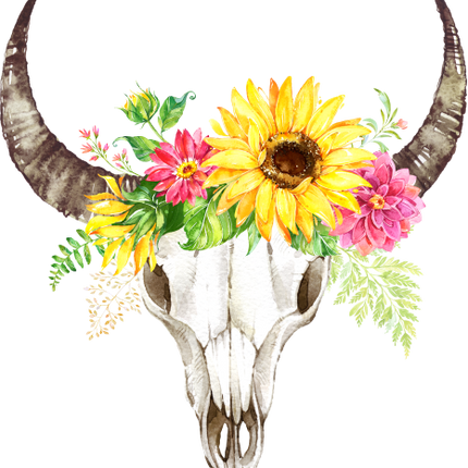 (s045-1-B) Cow Skull Sunflowers
