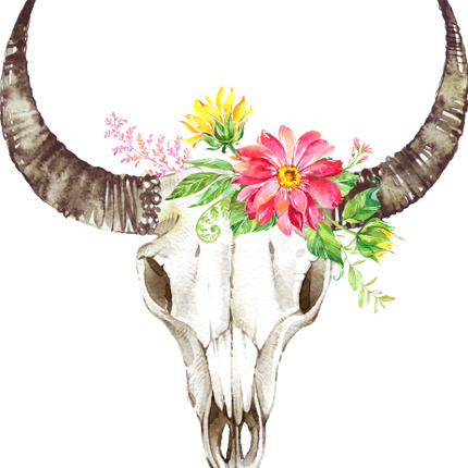 (s045-1-C) Cow Skull Sunflowers