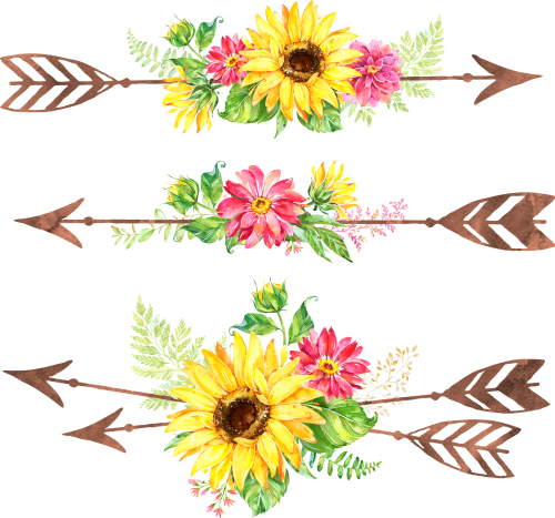(s045-1-G) Watercolor Sunflowers Arrows Set or Single