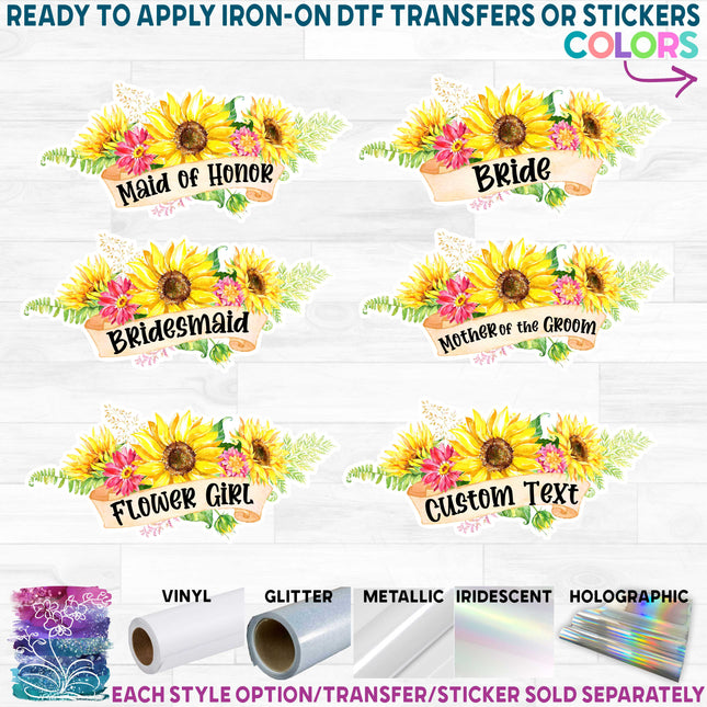 (s045-2C) Bridal Wedding Party Sunflower Floral Flowers Watercolor Custom Text