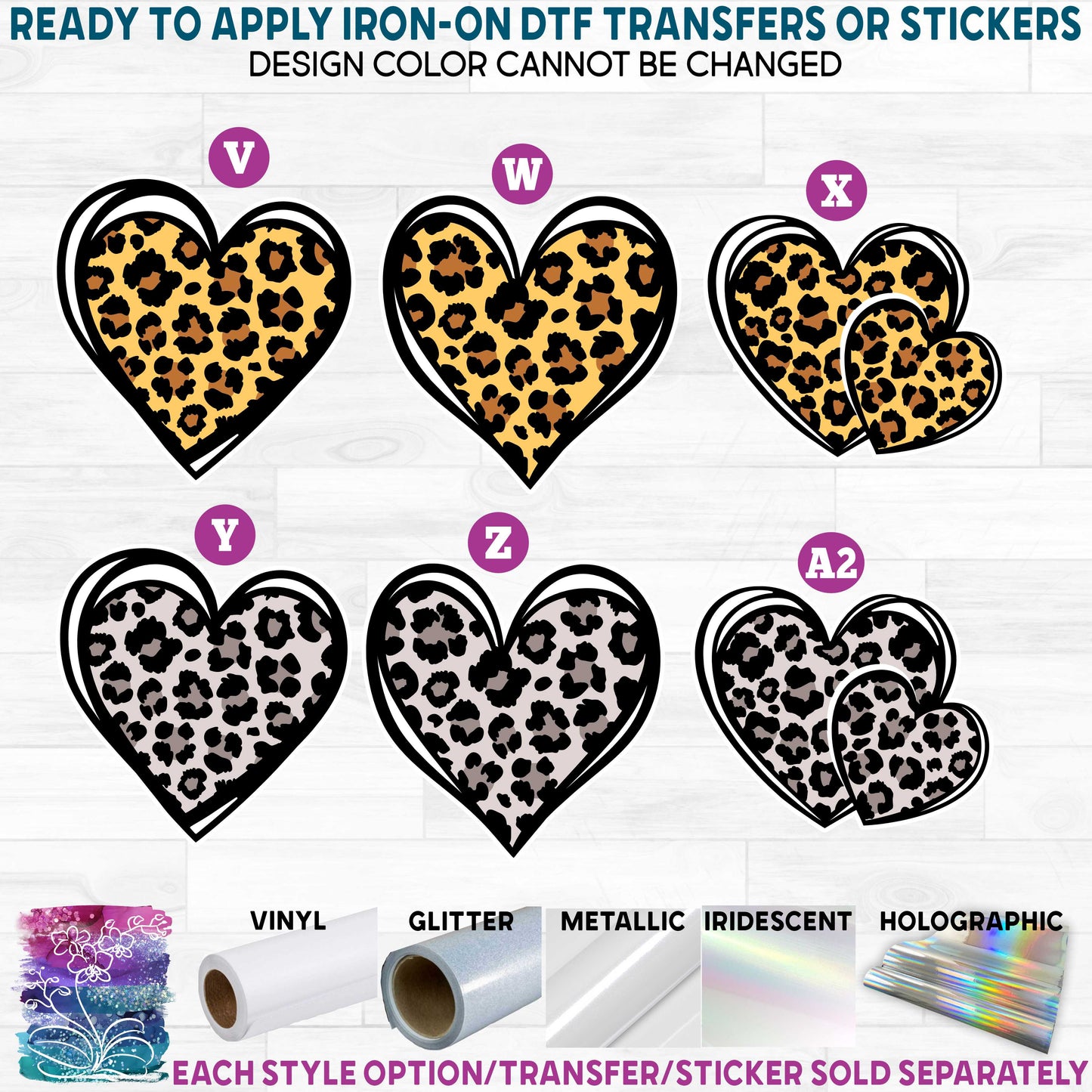 (s046-3) Leopard Heart Hearts Printed Heat Transfer or Sticker