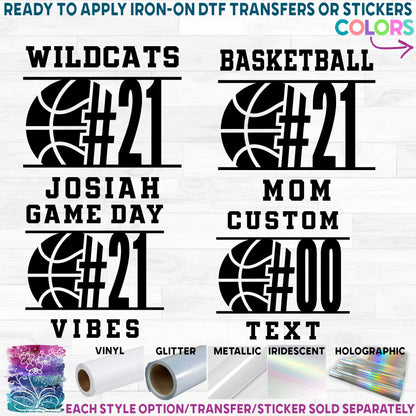 (s047-8G) Basketball Team Name Mom Family Printed Heat Transfer or Sticker