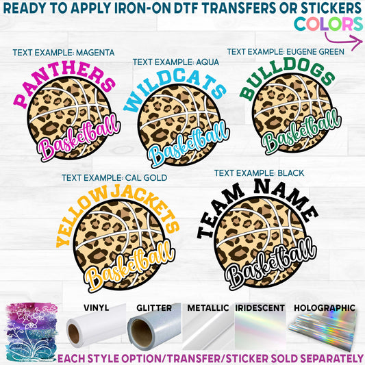 (s047-10D) Leopard Basketball Team Printed Heat Transfer or Sticker