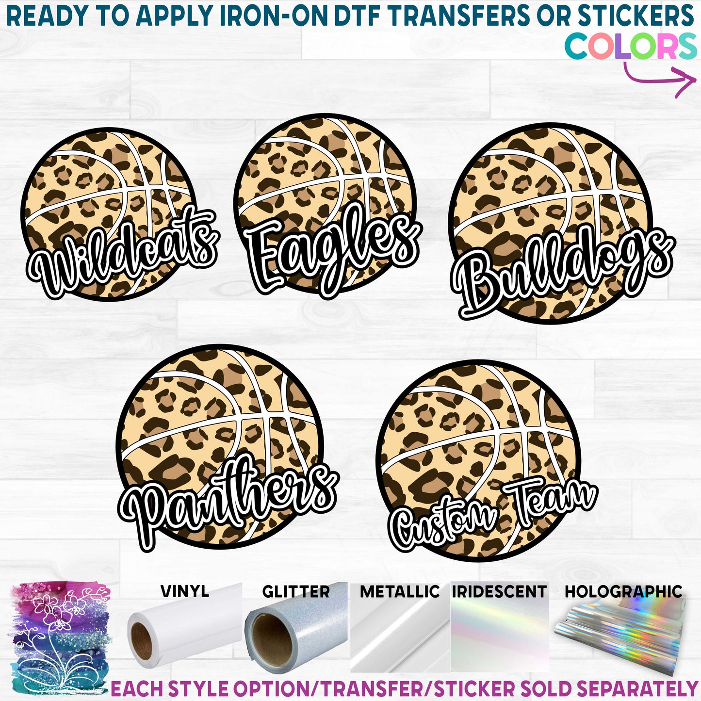 (s047-10C) Leopard Basketball Team Name Custom Text