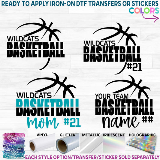 (s047-8E) Team Name Basketball Mom Printed Heat Transfer or Sticker