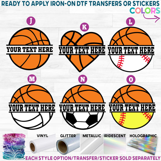 (s047-2J) Basketball Split Team Name or Custom Text Printed Heat Transfer or Sticker