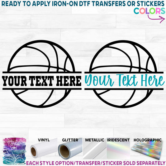 (s047-2H) Basketball Split Team Name or Custom Text Printed Heat Transfer or Sticker