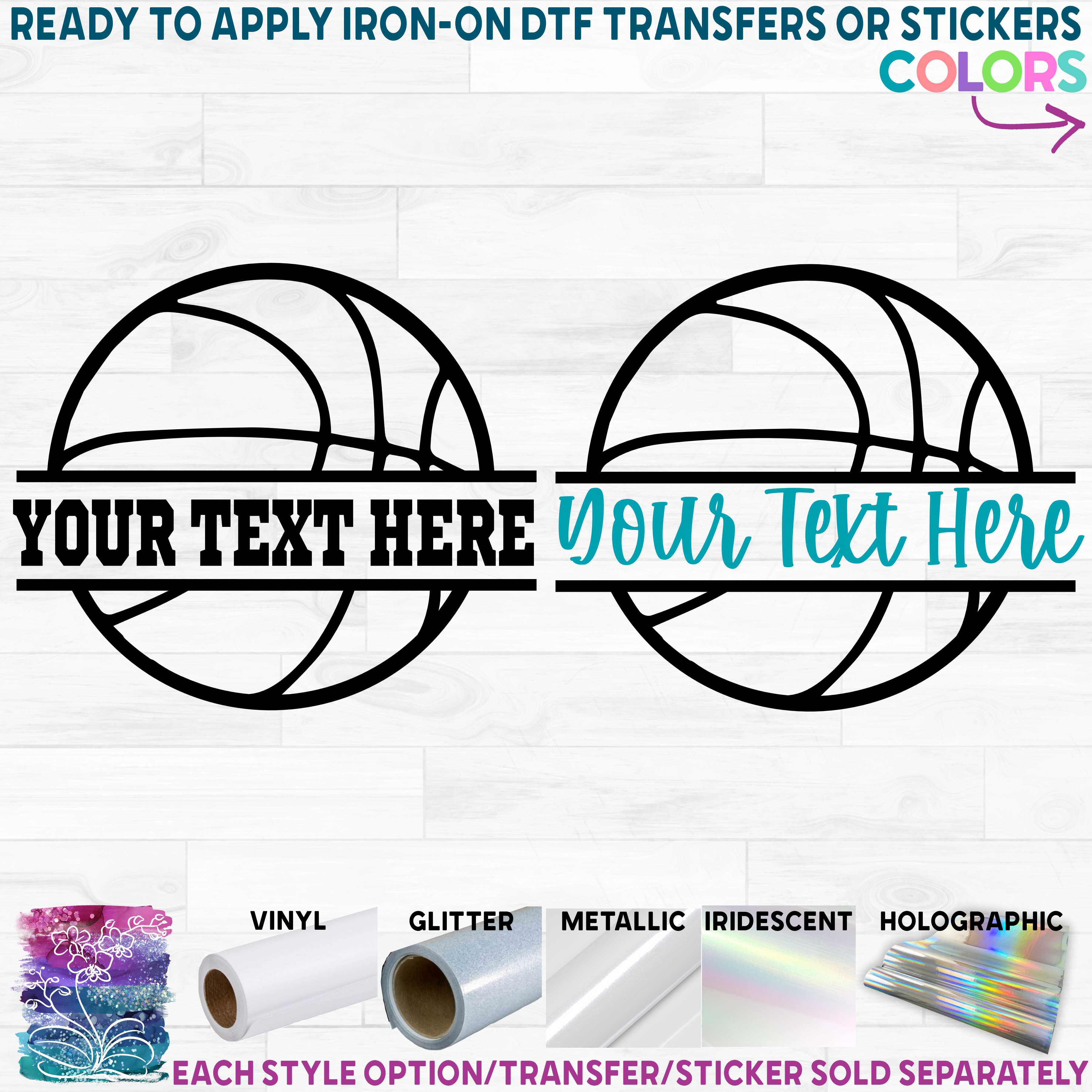 (s047-2) Basketball Round Ball Team Name Custom Text