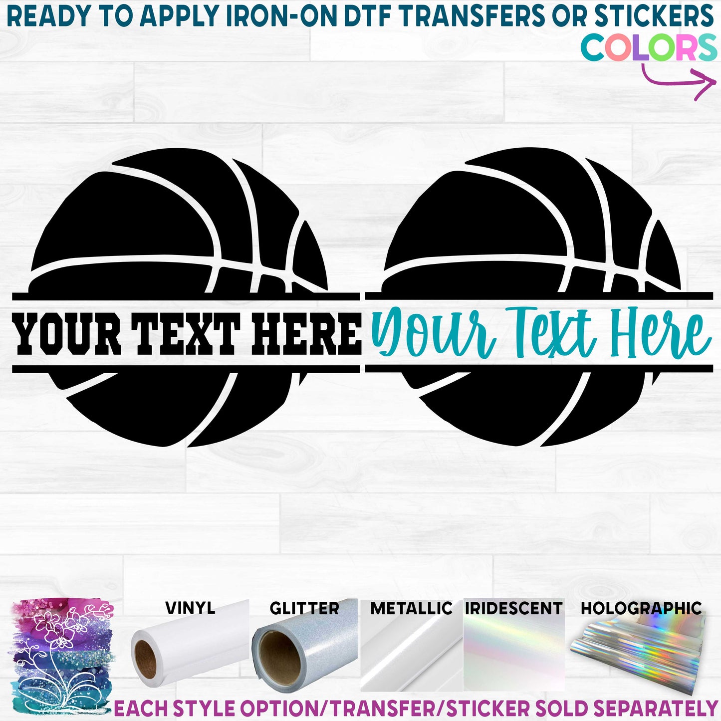 (s047-2) Basketball Round Ball Team Name Custom Text