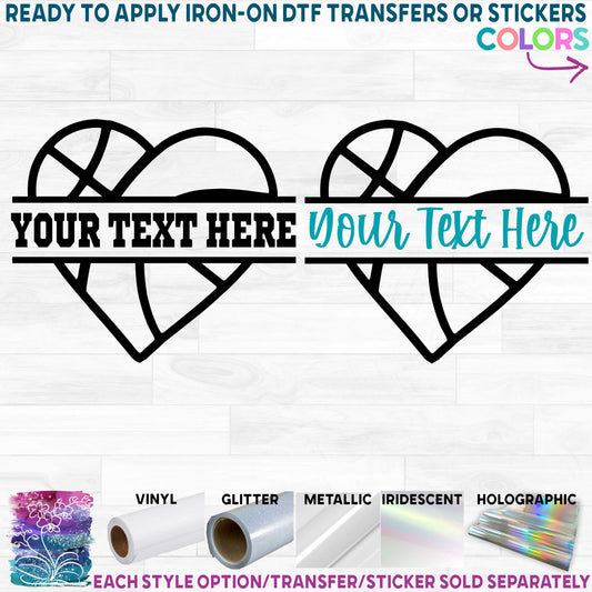 (s047-2F) Basketball Heart Split Team Name or Custom Text Printed Heat Transfer or Sticker