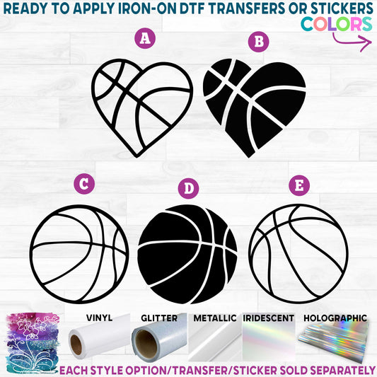 (s047-1) Basketball Round or Heart Ball Printed Heat Transfer or Sticker