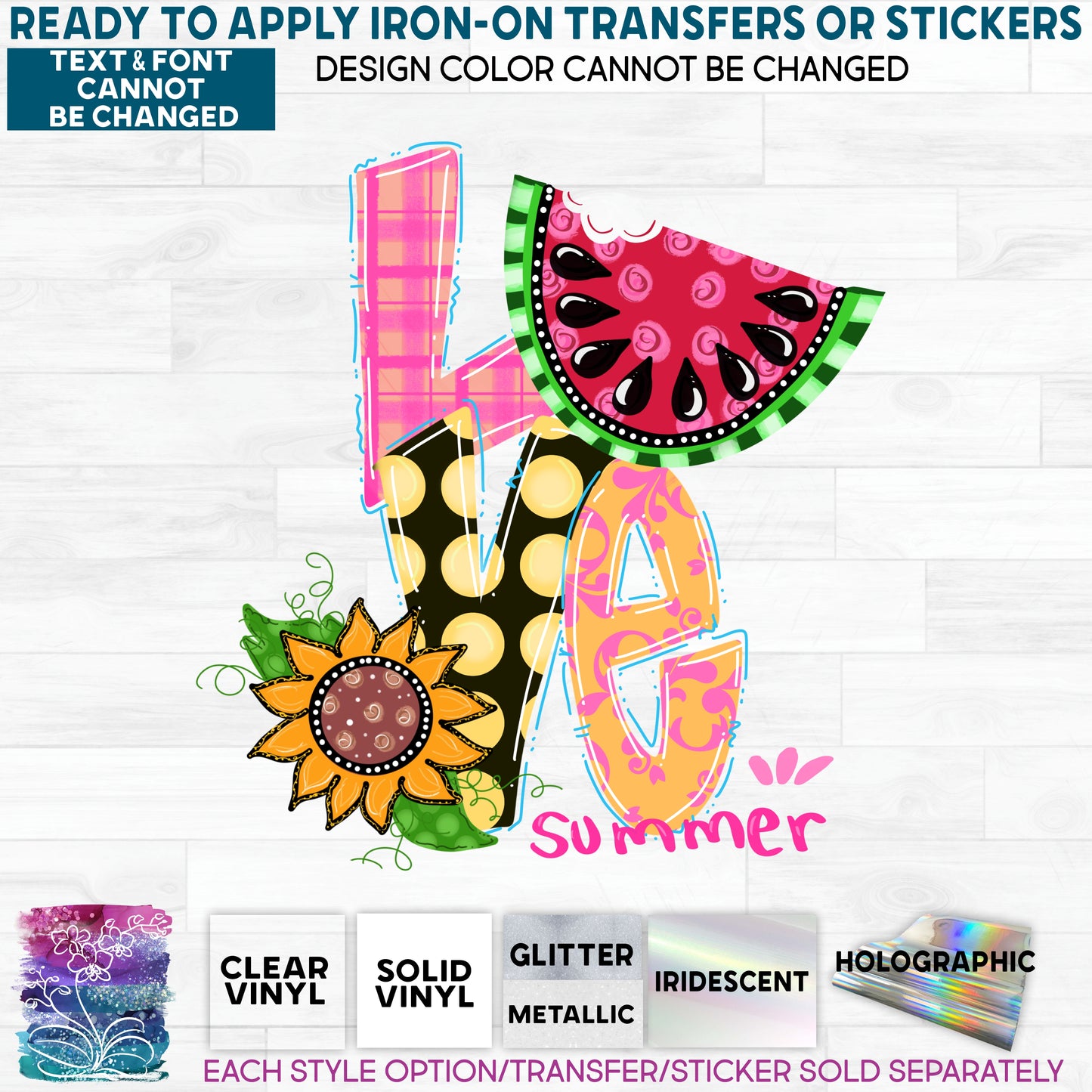 SBS-4-1D Watermelon Sunflower Red Love Summer Made-to-Order Iron-On Transfer or Sticker