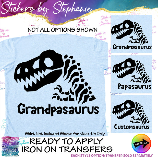 (s05-021) Dinosaur Head Skeleton Family Text Custom Iron-On Transfer