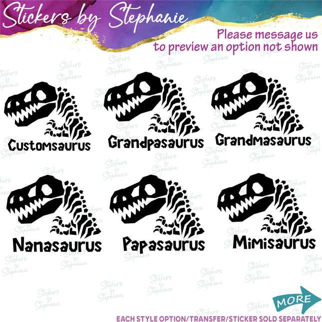 (s05-021) Dinosaur Head Skeleton Family Text Custom Iron-On Transfer