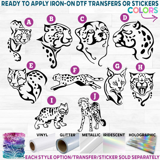 (s005-5) Cheetah Leopard Lynx Jaguar Printed Heat Transfer or Sticker