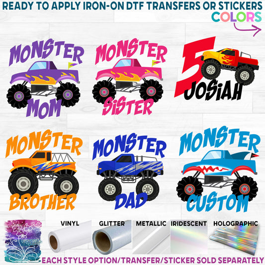 (s051-3B) Monster Truck Family Age Custom Text 46 Style Options