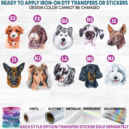 (s053-24) Watercolor Dogs d Printed Heat Transfer or Sticker