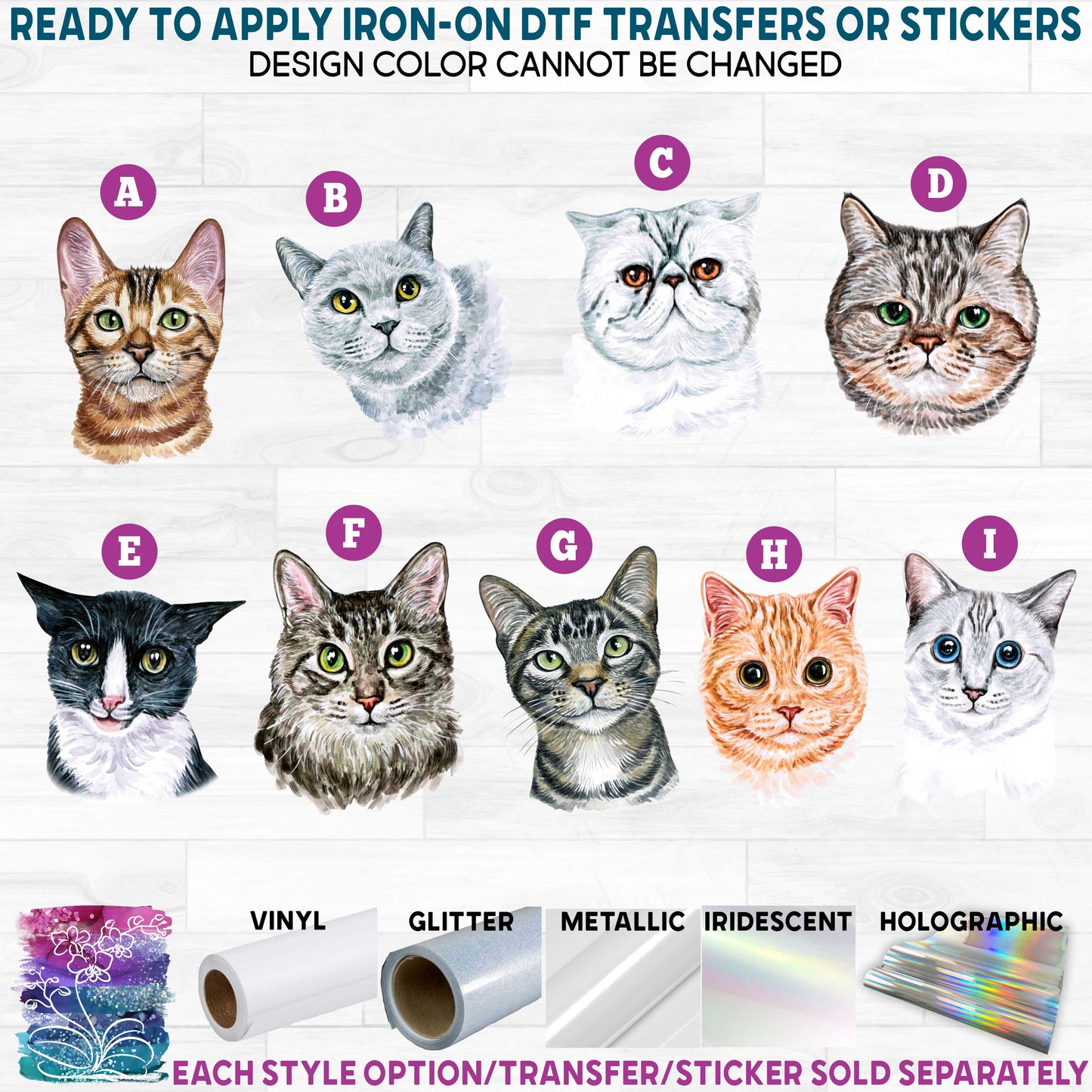 (s053-03) Watercolor Cats Cat Kitty Kitten c Printed Heat Transfer or Sticker