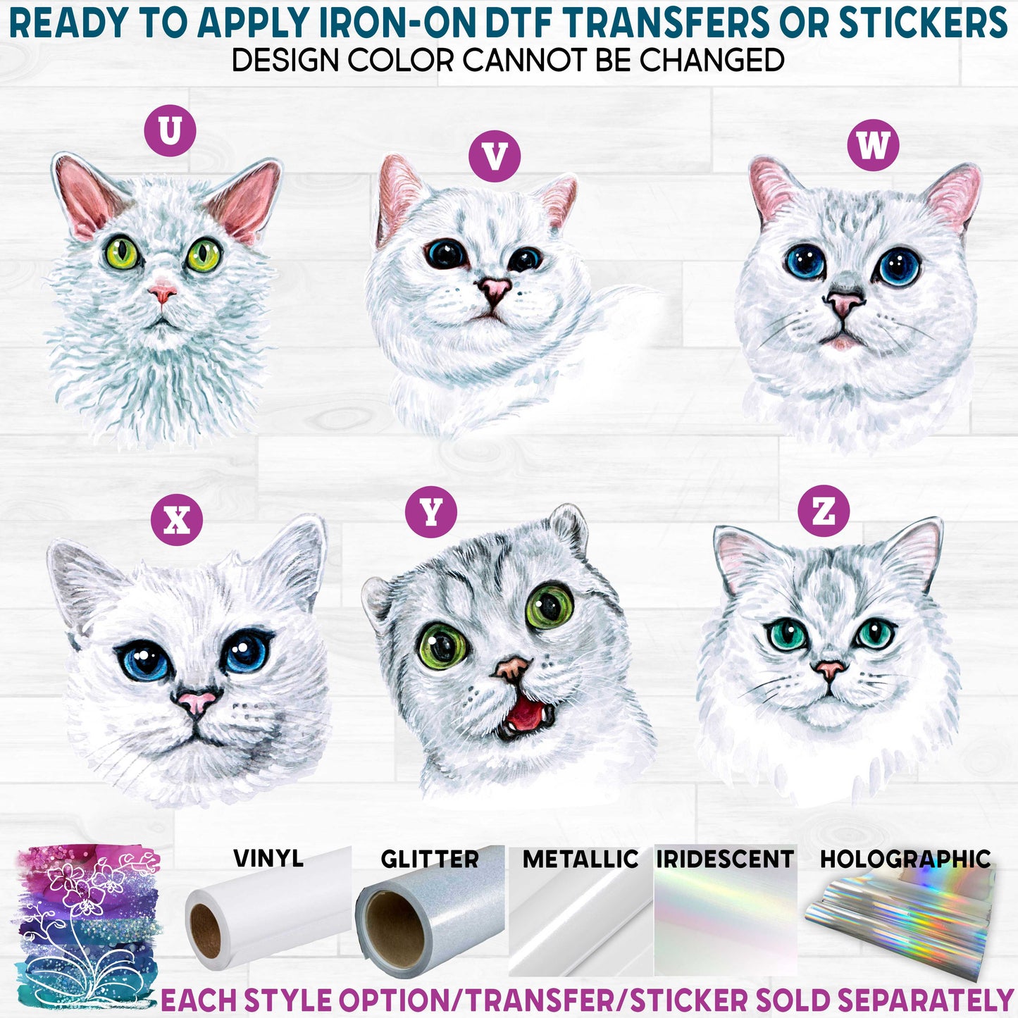 (s053-03) Watercolor Cats Cat Kitty Kitten c Printed Heat Transfer or Sticker