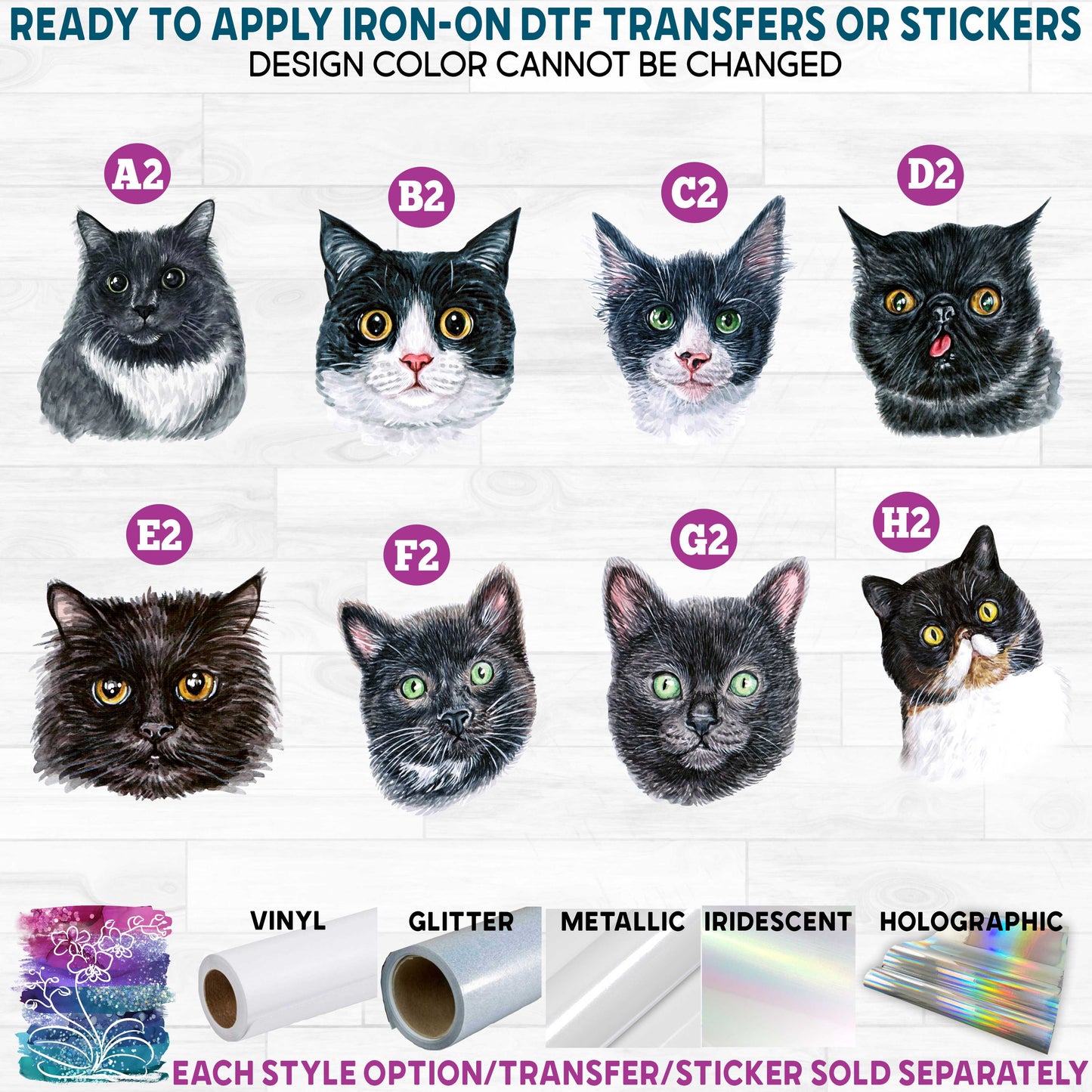 (s053-03) Watercolor Cats Cat Kitty Kitten c Printed Heat Transfer or Sticker