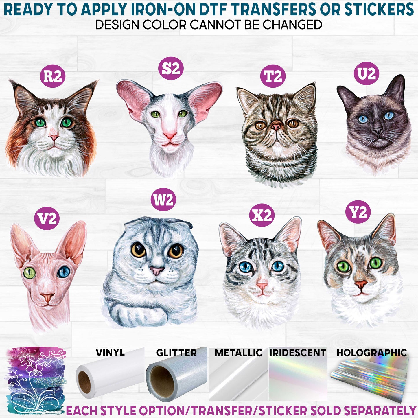 (s053-03) Watercolor Cats Cat Kitty Kitten c Printed Heat Transfer or Sticker