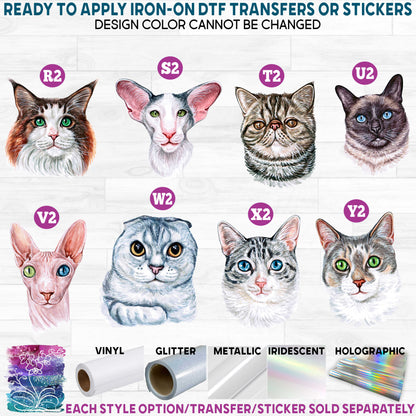 (s053-03) Watercolor Cats Cat Kitty Kitten c Printed Heat Transfer or Sticker