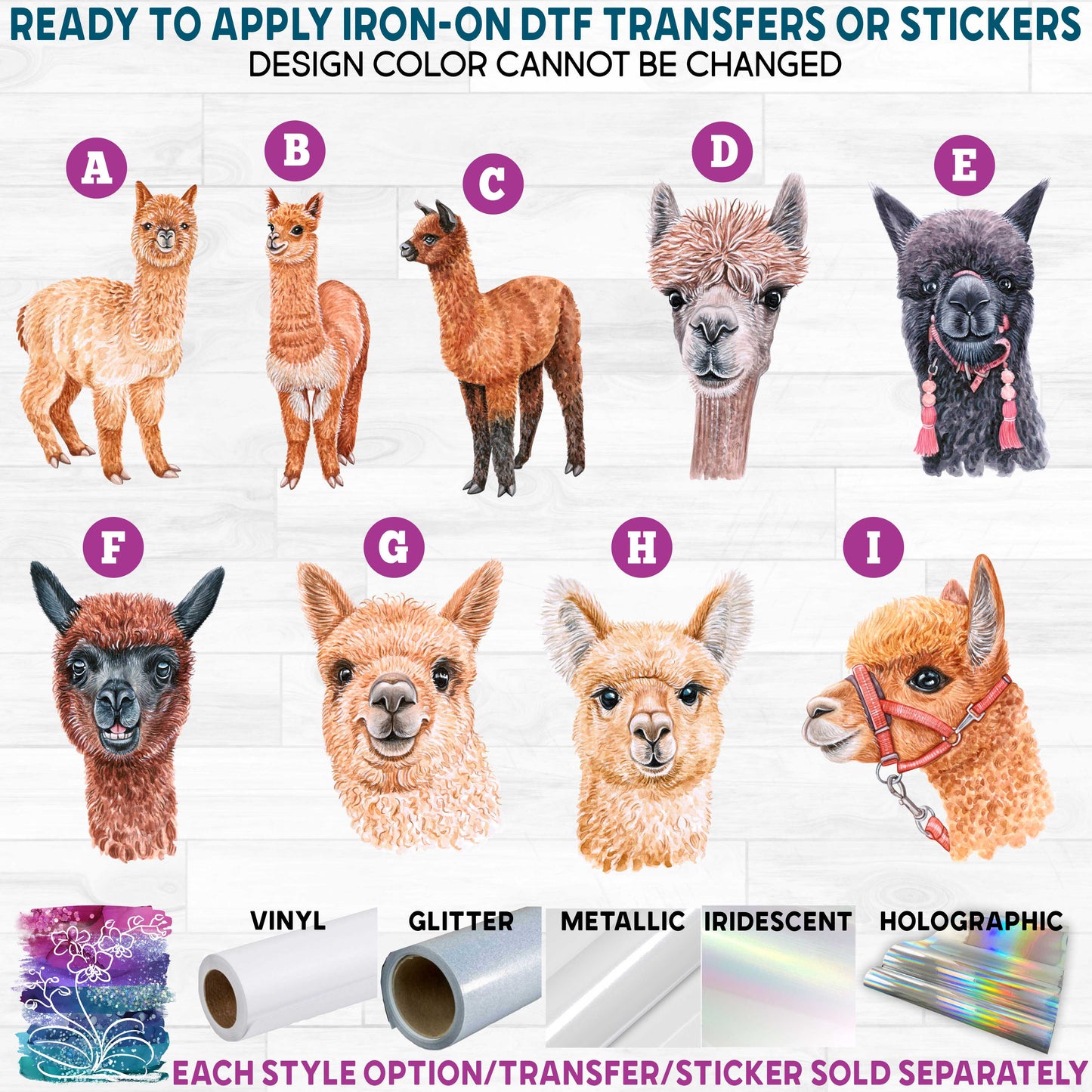 (s053-05) Watercolor Llama Llamas Alpaca Printed Heat Transfer or Sticker