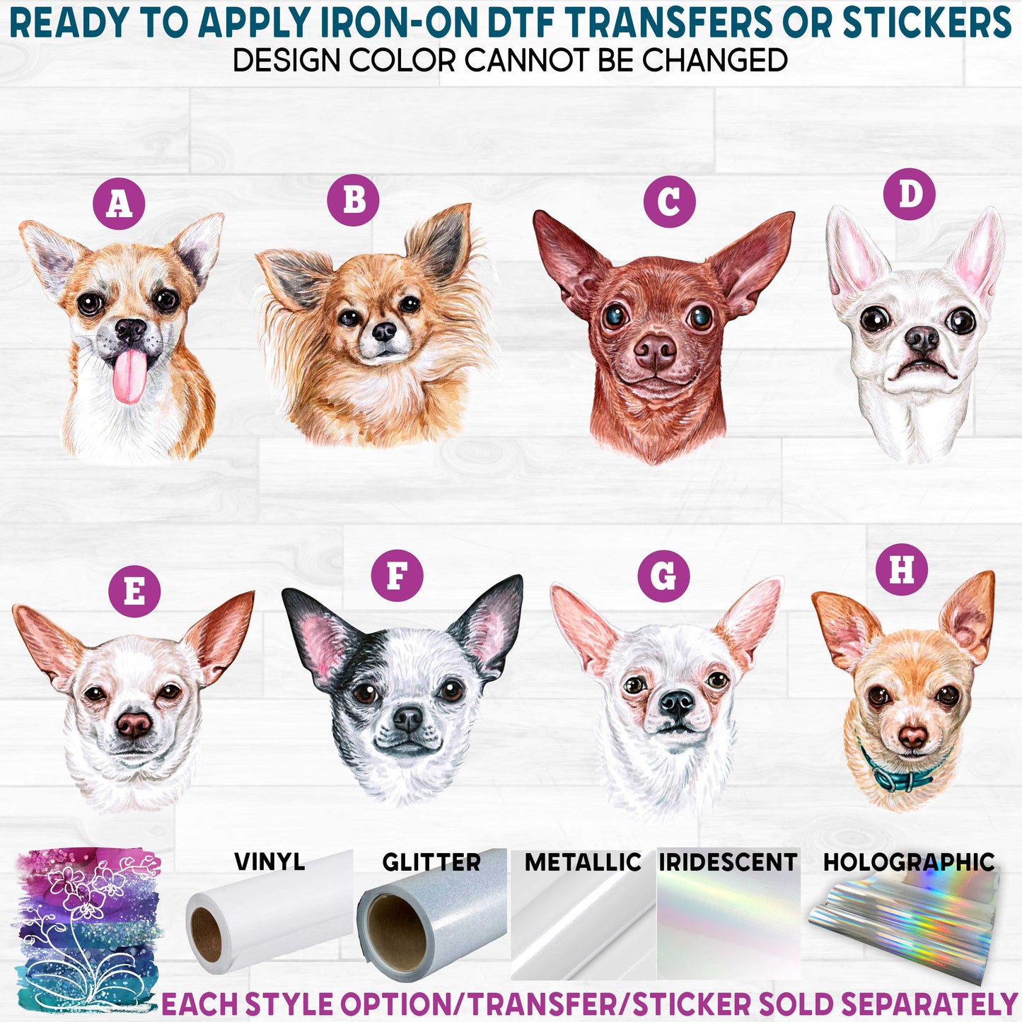 (s053-08) Watercolor Dogs Chi Chihuahua Printed Heat Transfer or Sticker