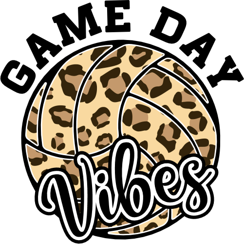 (054-06-1P) Game Day Vibes Volleyball Leopard Print Text Iron-On Transfer