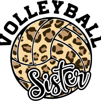 (054-06-1O) Volleyball Sister Leopard Print Text Iron-On Transfer