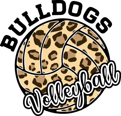 (054-06-1P) Bulldogs Volleyball Leopard Print Text Iron-On Transfer