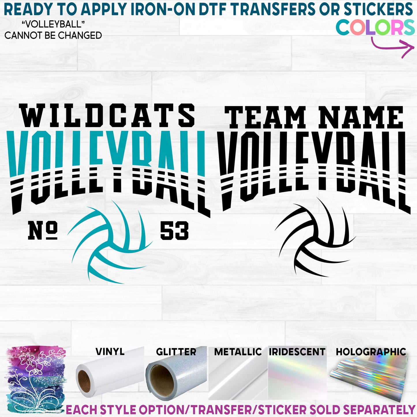 (s054-8E) Team Name Volleyball Custom Printed Heat Transfer or Sticker