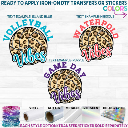 (s054-10A) Game Day Vibes Volleyball Waterpolo Vibes Printed Heat Transfer or Sticker