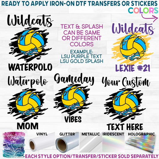 (s054-8D) Water Polo Team Name Mom Family or Custom Text Printed Heat Transfer or Sticker