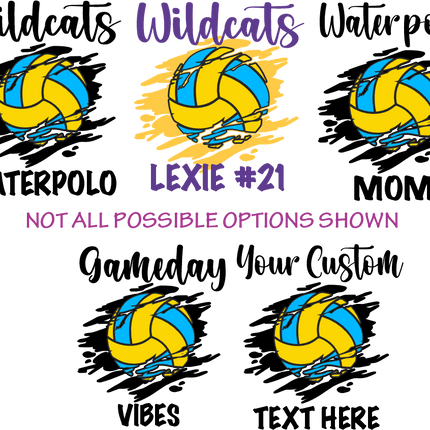 (s054-8D) Water Polo Team Name Family or Custom Text Custom Text