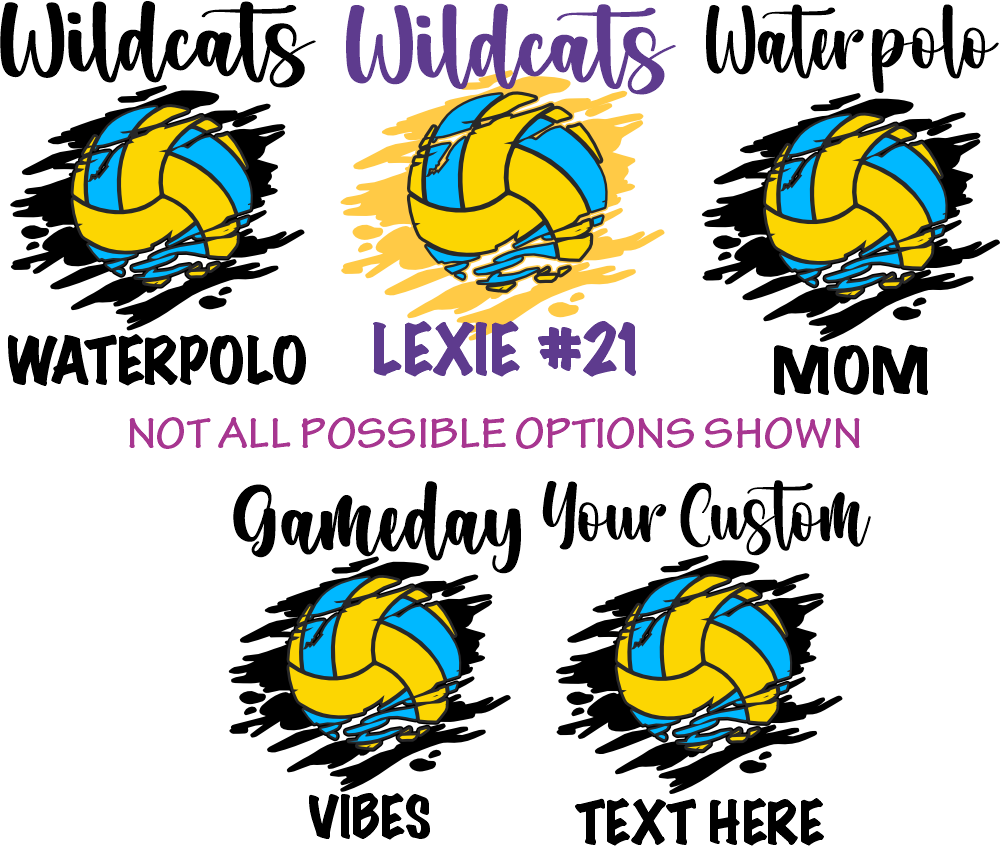 (s054-8D) Water Polo Team Name Family or Custom Text Custom Text