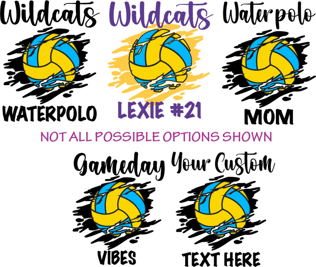 (s054-8D) Water Polo Team Name Family or Custom Text Custom Text