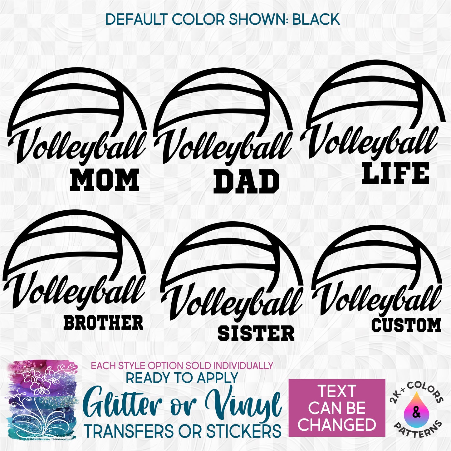 (s054-6C) Volleyball Mom Family Glitter or Vinyl Iron-On Transfer or Sticker