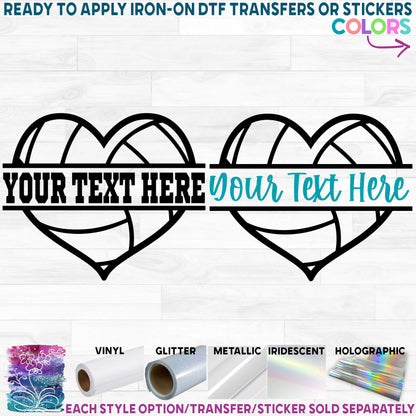 (s054-2F) Volleyball Split Team Name or Custom Text Printed Heat Transfer or Sticker