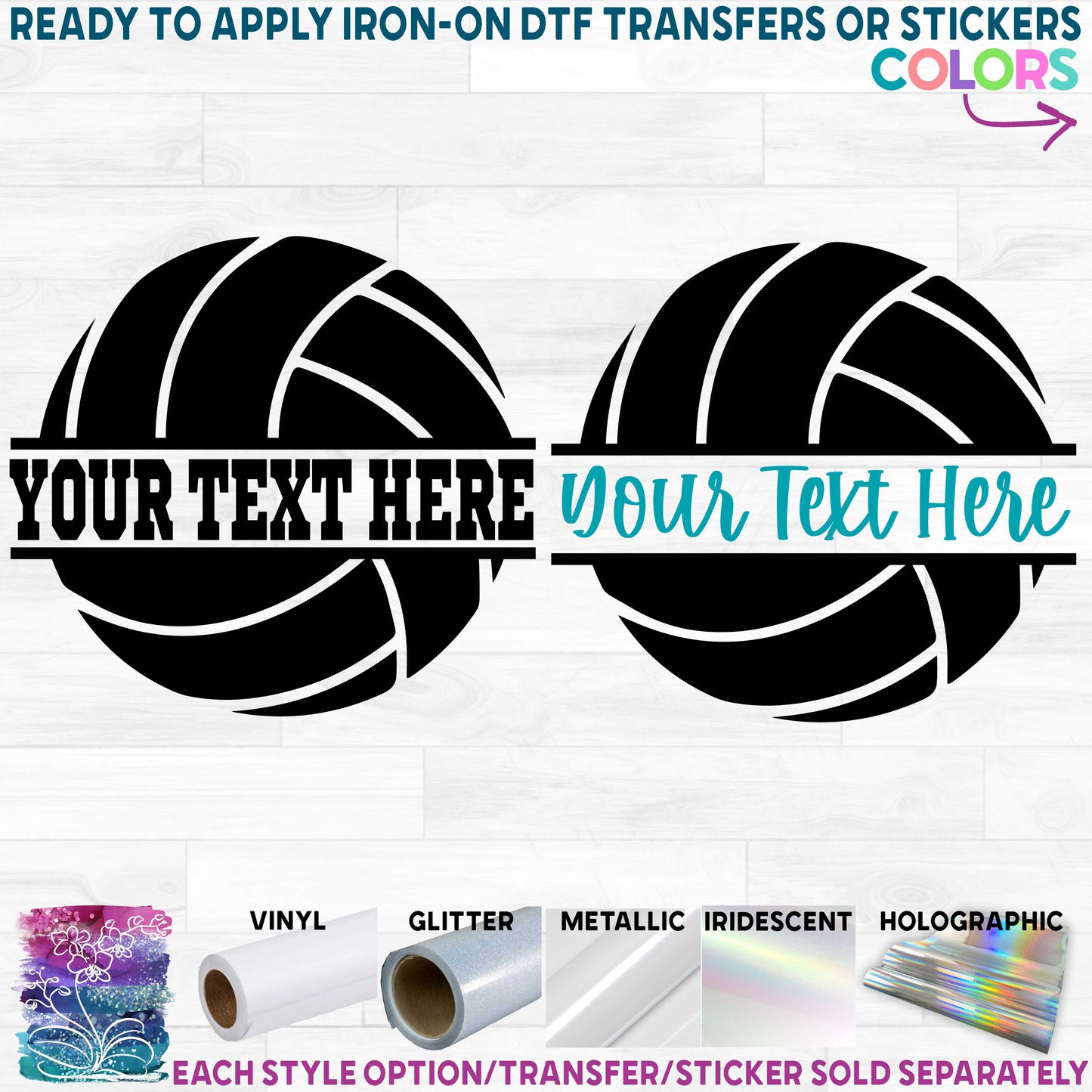 (s054-2G) Volleyball Split Team Name or Custom Text Printed Heat Transfer or Sticker