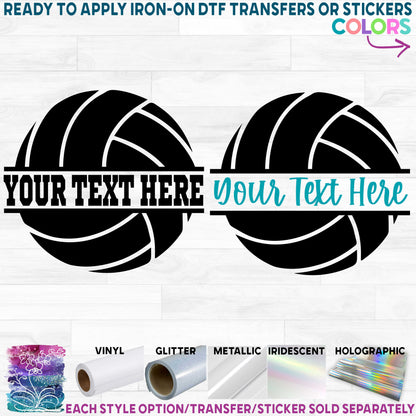 (s054-2G) Volleyball Split Team Name or Custom Text Printed Heat Transfer or Sticker