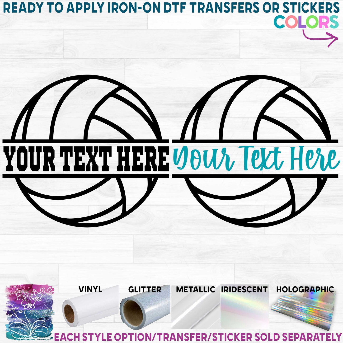 (s054-2E) Volleyball Split Team Nameor Custom Text Printed Heat Transfer or Sticker