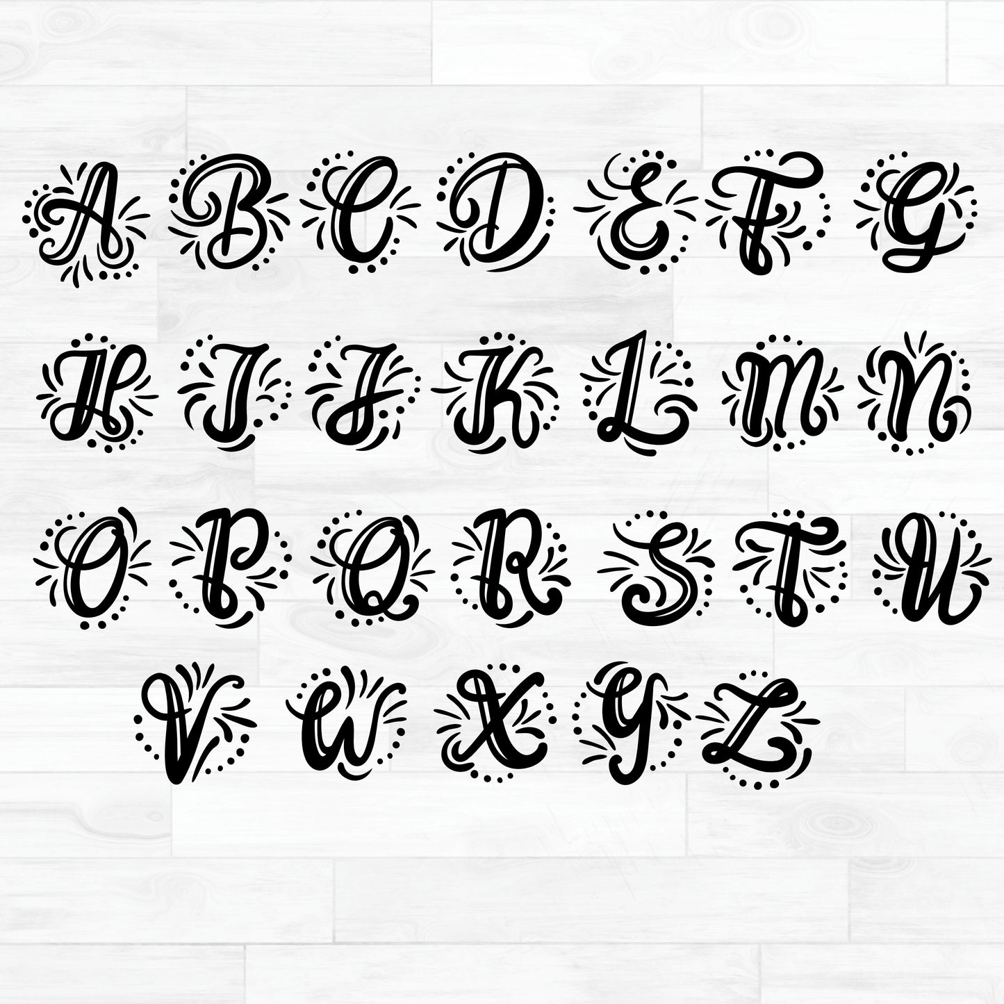 (s056-1) Handdrawn Script Letter Letters A thru Z