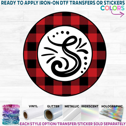 (s056-2) P1001 Handlettered Monogram Letter Buffalo Plaid Frame Printed Heat Transfer or Sticker