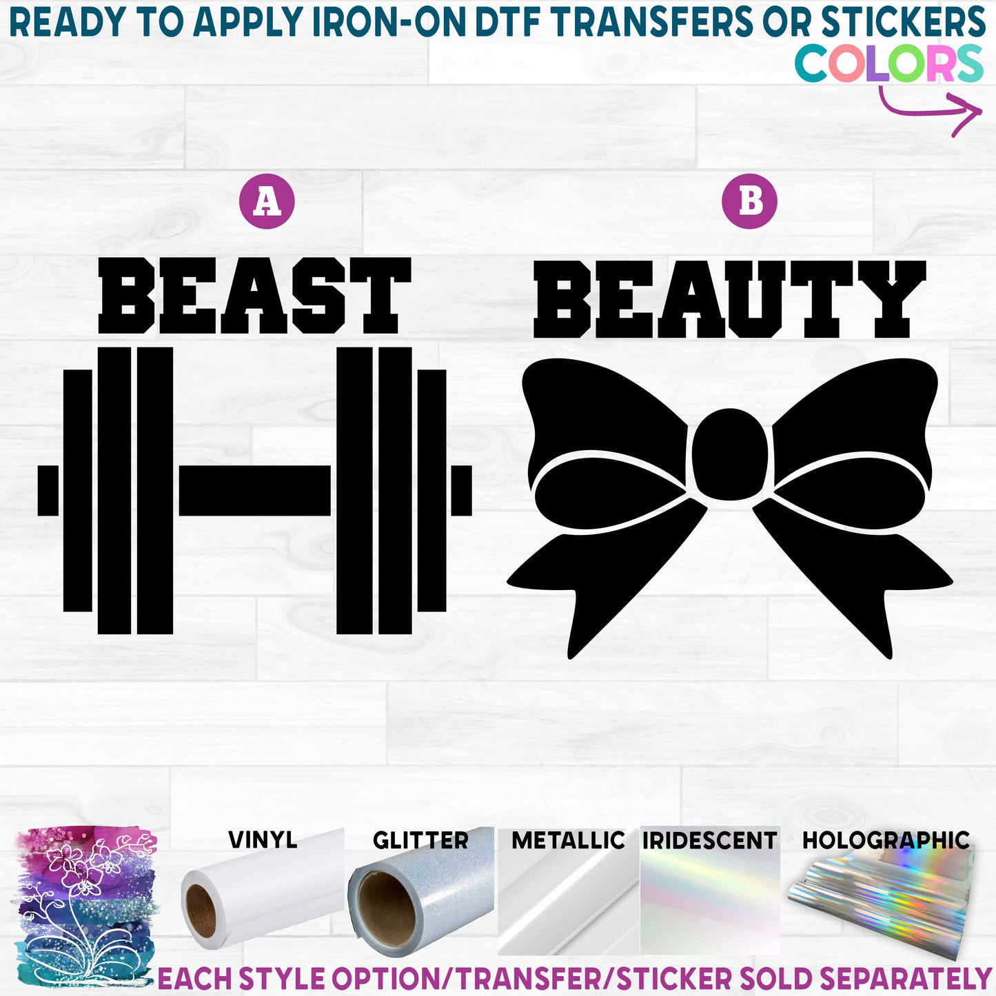 (s058) Beast Barbell Weights Beauty Bow Printed Heat Transfer or Sticker