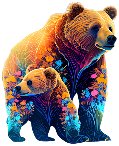 (s006-1-2H) Floral Mama & Baby Bear