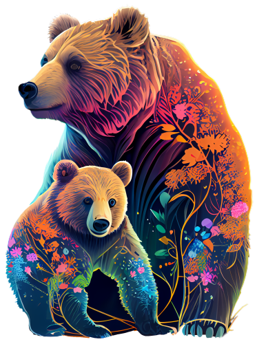 (s006-1-2I) Floral Mama & Baby Bear