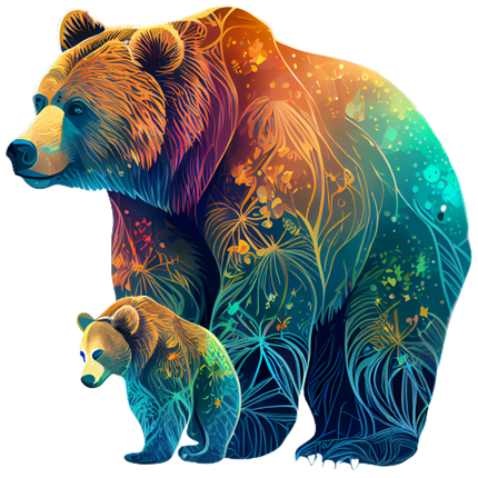 (s006-1-2K) Floral Mama & Baby Bear