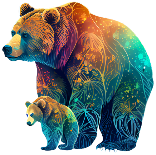 (s006-1-2K) Floral Mama & Baby Bear