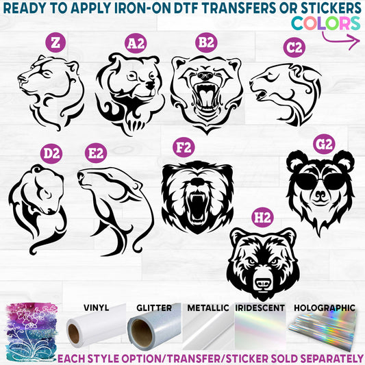 (s006-1) Grizzly Brown Black Polar Bear Printed Heat Transfer or Sticker